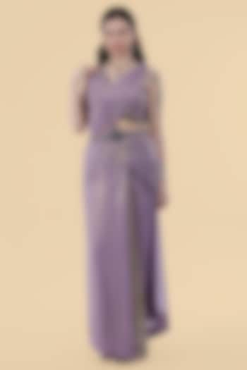 Mauve Georgette Draped Party Wear Saree Set by Milu Madan at Pernia's Pop Up Shop