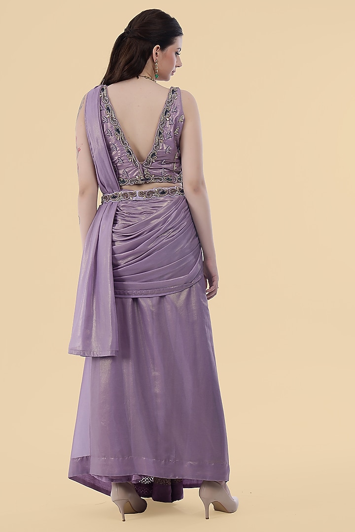 Mauve Georgette Draped Party Wear Saree Set by Milu Madan at Pernia's Pop Up Shop