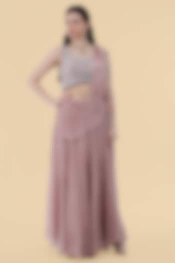 Onion Pink Crepe Draped Skirt Set by Milu Madan at Pernia's Pop Up Shop