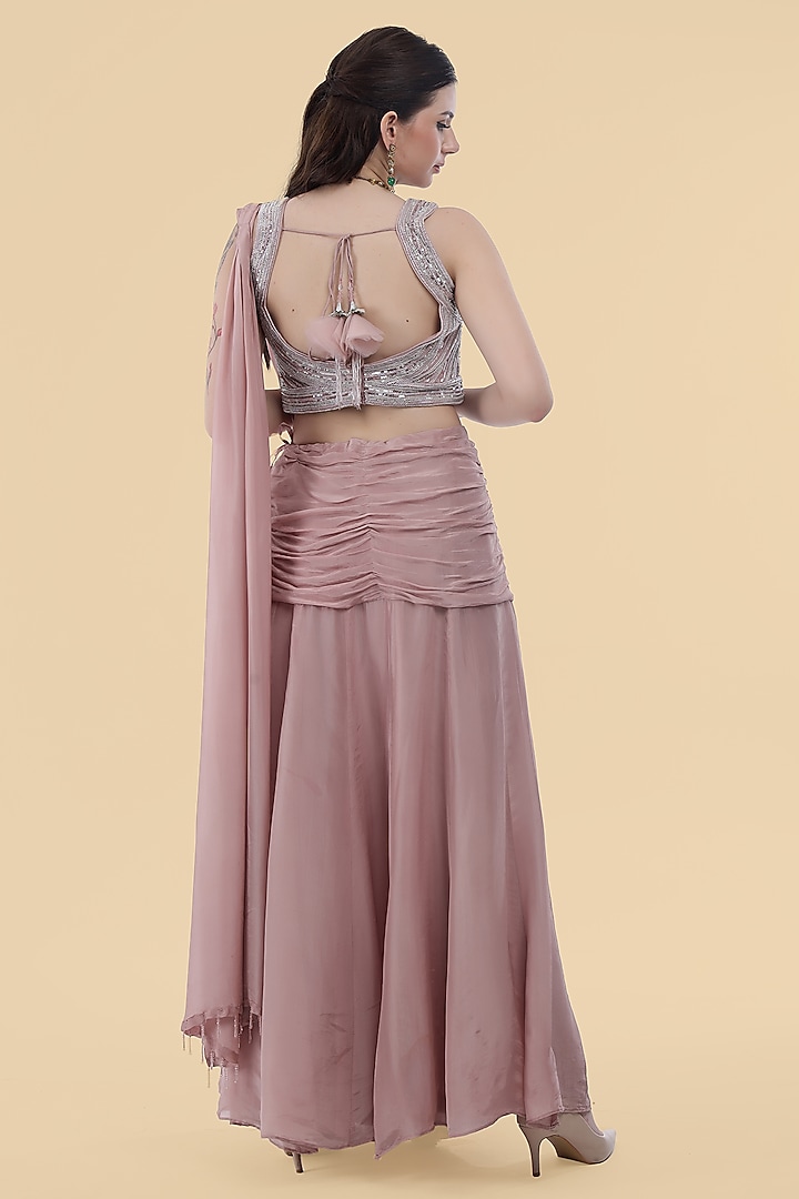 Onion Pink Crepe Draped Skirt Set by Milu Madan at Pernia's Pop Up Shop