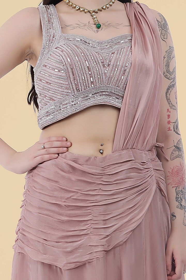 Onion Pink Crepe Draped Skirt Set by Milu Madan at Pernia's Pop Up Shop