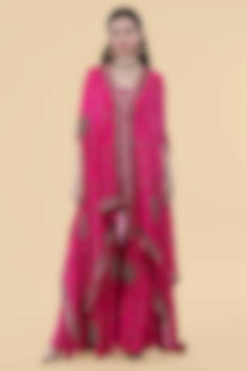 Hot Pink Georgette Cutdana Work Cape Set by Milu Madan at Pernia's Pop Up Shop