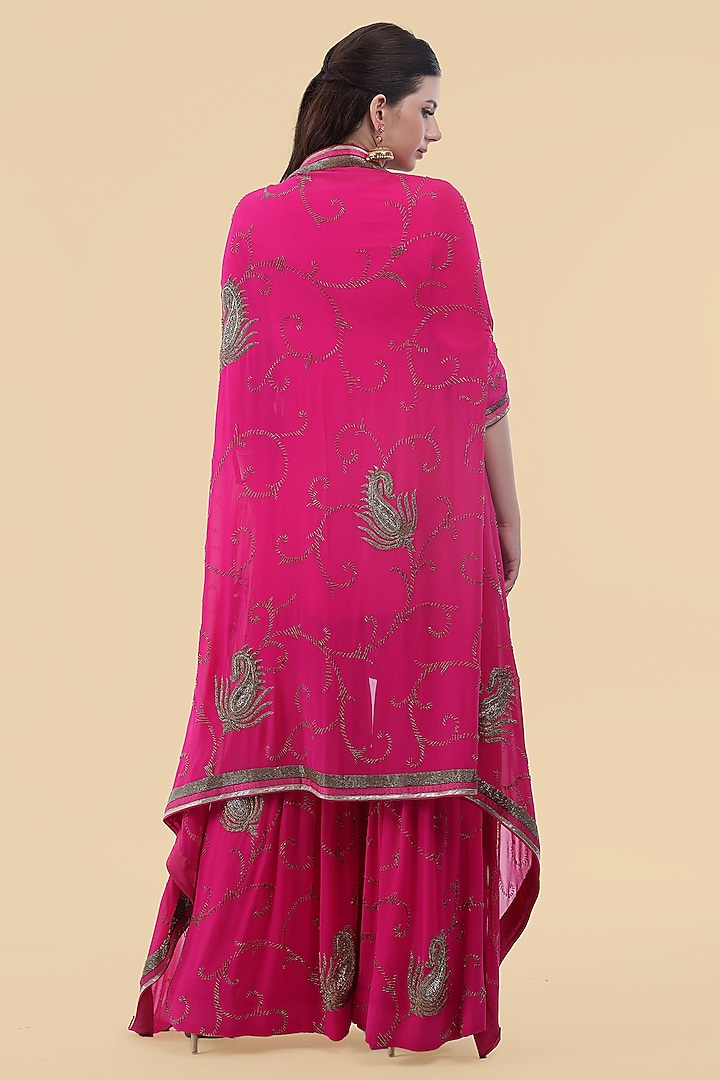 Hot Pink Georgette Cutdana Work Cape Set by Milu Madan at Pernia's Pop Up Shop