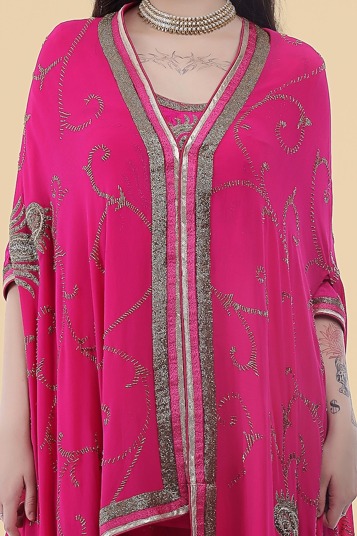 Hot Pink Georgette Cutdana Work Cape Set by Milu Madan at Pernia's Pop Up Shop