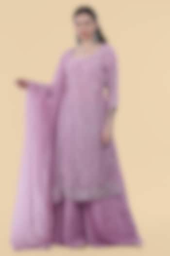 Lavender Crepe Party Wear Sharara Set by Milu Madan at Pernia's Pop Up Shop