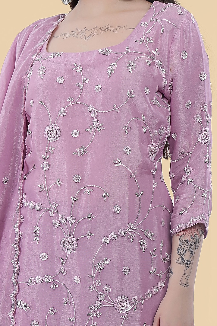 Lavender Crepe Party Wear Sharara Set by Milu Madan at Pernia's Pop Up Shop