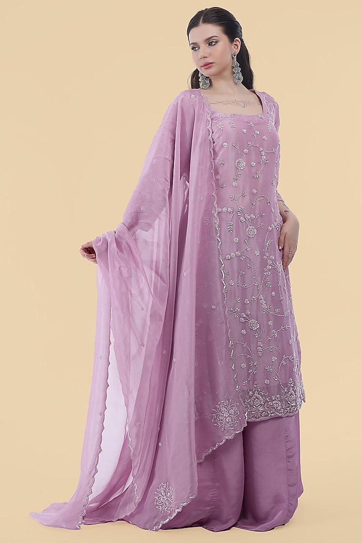 Lavender Crepe Party Wear Sharara Set by Milu Madan at Pernia's Pop Up Shop