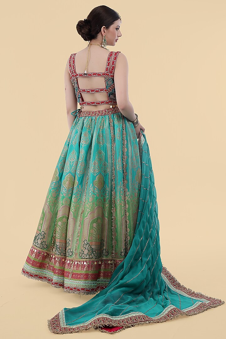 Green Banarasi Silk Kiran Embellished Wedding Lehenga Set by Milu Madan at Pernia's Pop Up Shop