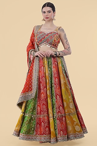 Multi-Colored Banarasi Georgette Kiran Embellished Paneled Lehenga Set by Milu Madan