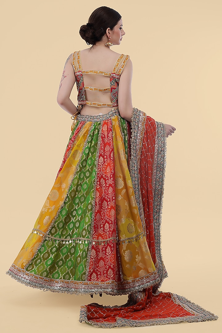 Multi-Colored Banarasi Georgette Kiran Embellished Paneled Wedding Lehenga Set by Milu Madan at Pernia's Pop Up Shop