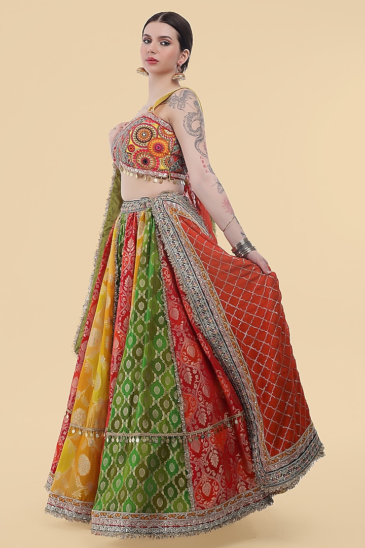 Multi-Colored Banarasi Georgette Kiran Embellished Paneled Wedding Lehenga Set by Milu Madan at Pernia's Pop Up Shop