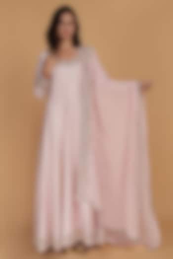 Light Pink Katan Silk Cutdana Embroidered Party Wear Anarkali Set by Milu Madan at Pernia's Pop Up Shop
