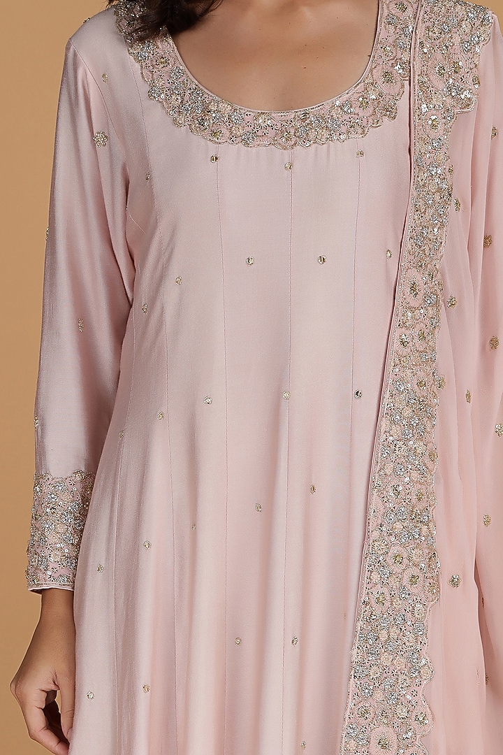 Light Pink Katan Silk Cutdana Embroidered Party Wear Anarkali Set by Milu Madan at Pernia's Pop Up Shop