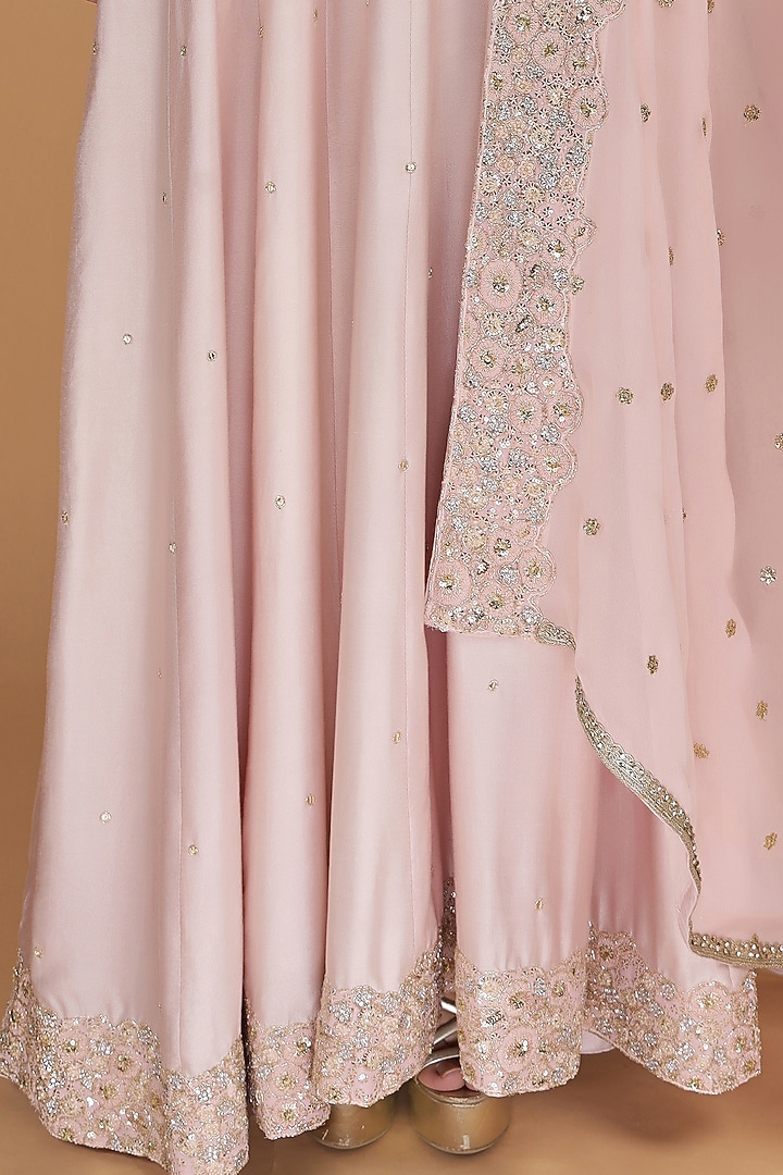 Light Pink Katan Silk Cutdana Embroidered Party Wear Anarkali Set by Milu Madan at Pernia's Pop Up Shop