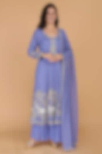 Purple Georgette Hand Embroidered Wedding Anarkali Set by Milu Madan at Pernia's Pop Up Shop