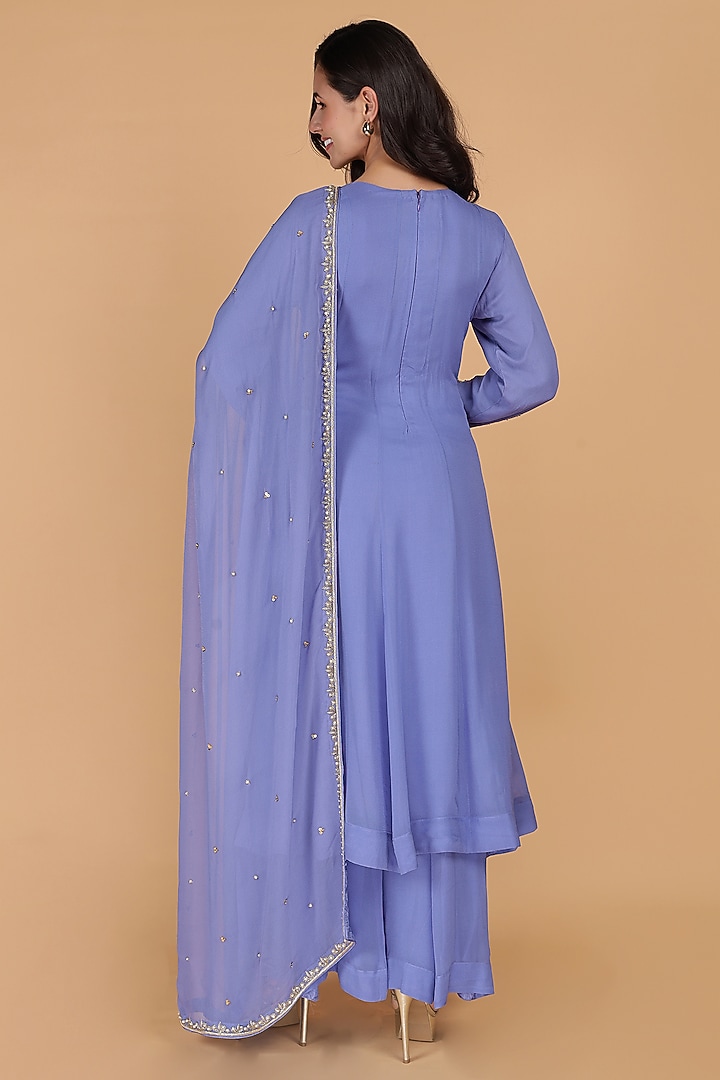 Purple Georgette Hand Embroidered Wedding Anarkali Set by Milu Madan at Pernia's Pop Up Shop