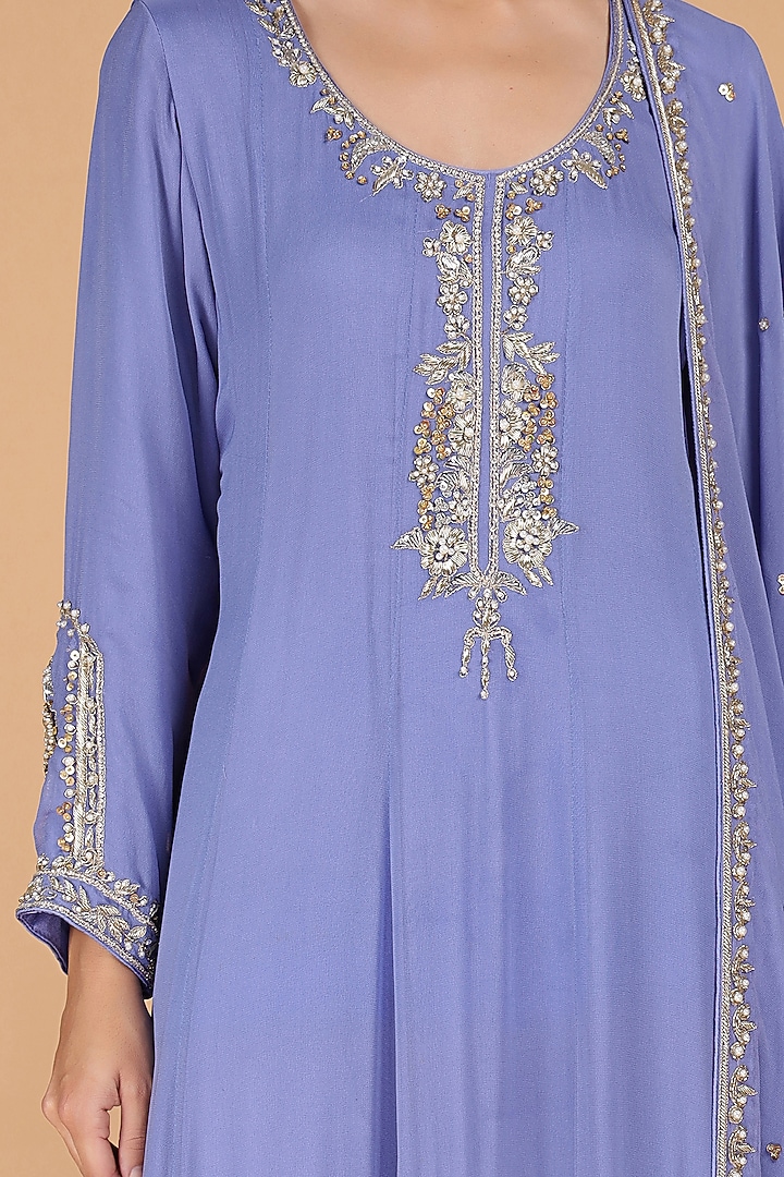 Purple Georgette Hand Embroidered Wedding Anarkali Set by Milu Madan at Pernia's Pop Up Shop