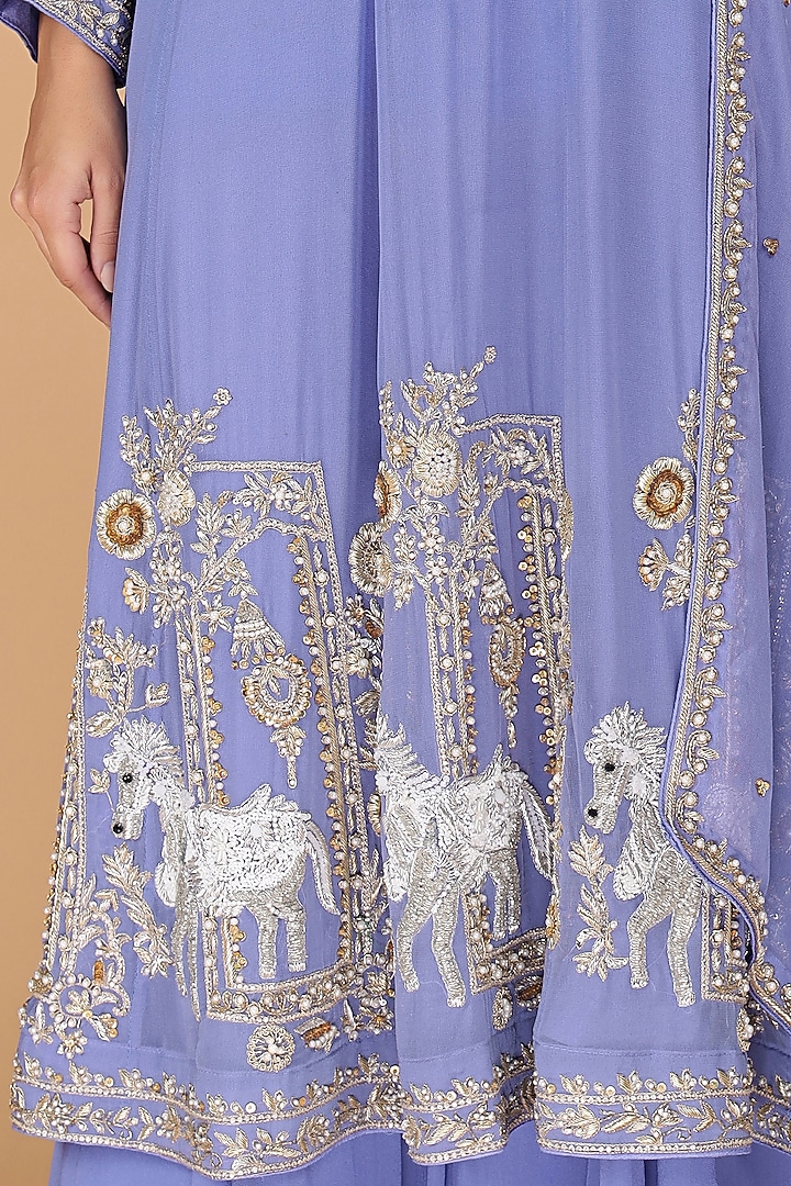 Purple Georgette Hand Embroidered Wedding Anarkali Set by Milu Madan at Pernia's Pop Up Shop