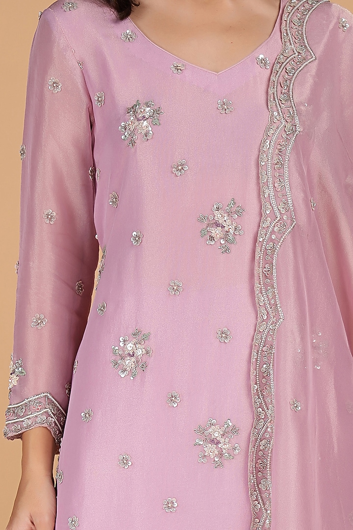 Pink Tissue Cutdana Embroidered Kurta Set by Milu Madan at Pernia's Pop Up Shop
