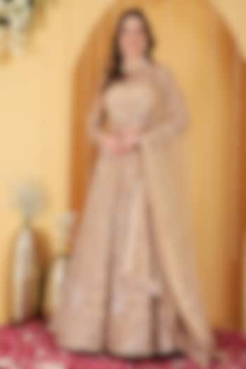 Light Beige Double Net Cutdana Hand Embroidered Wedding Lehenga Set by Milu Madan at Pernia's Pop Up Shop