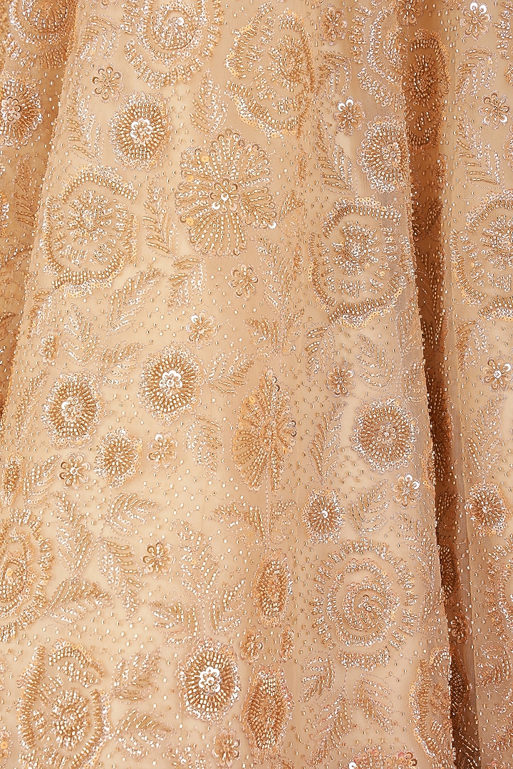 Gold Double Net Zari Hand Embroidered Wedding Lehenga Set by Milu Madan at Pernia's Pop Up Shop