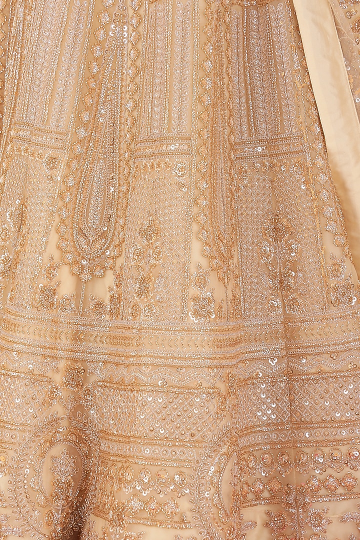 Beige Double Net Sequin Hand Embroidered Wedding Lehenga Set by Milu Madan at Pernia's Pop Up Shop