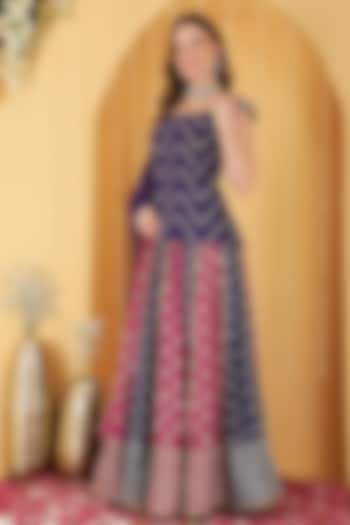Hot Pink & Purple Georgette Sequin Embroidered Paneled Wedding Lehenga Set by Milu Madan at Pernia's Pop Up Shop