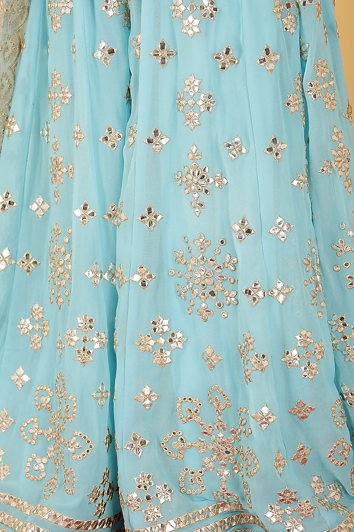 Sky Blue Georgette Gota Patti Work Wedding Sharara Set by Milu Madan at Pernia's Pop Up Shop