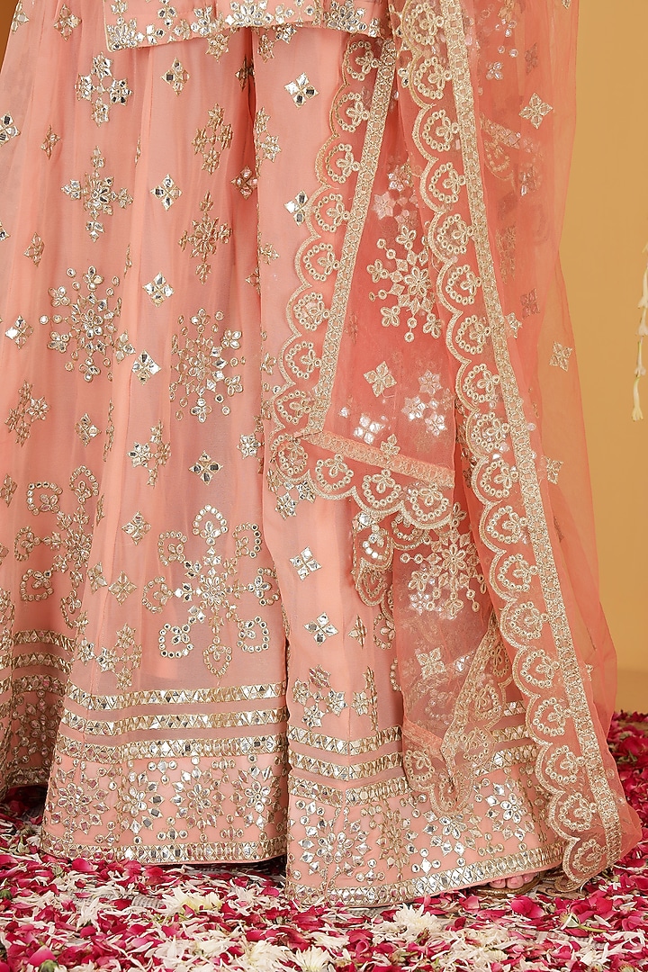 Dark Peach Georgette Gota Patti Work Wedding Sharara Set by Milu Madan at Pernia's Pop Up Shop