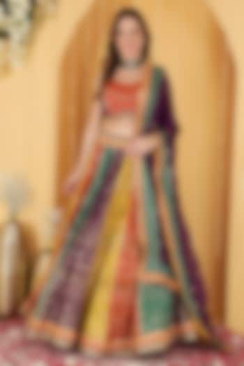 Multi-Colored Georgette Zari Embroidered Wedding Lehenga Set by Milu Madan at Pernia's Pop Up Shop