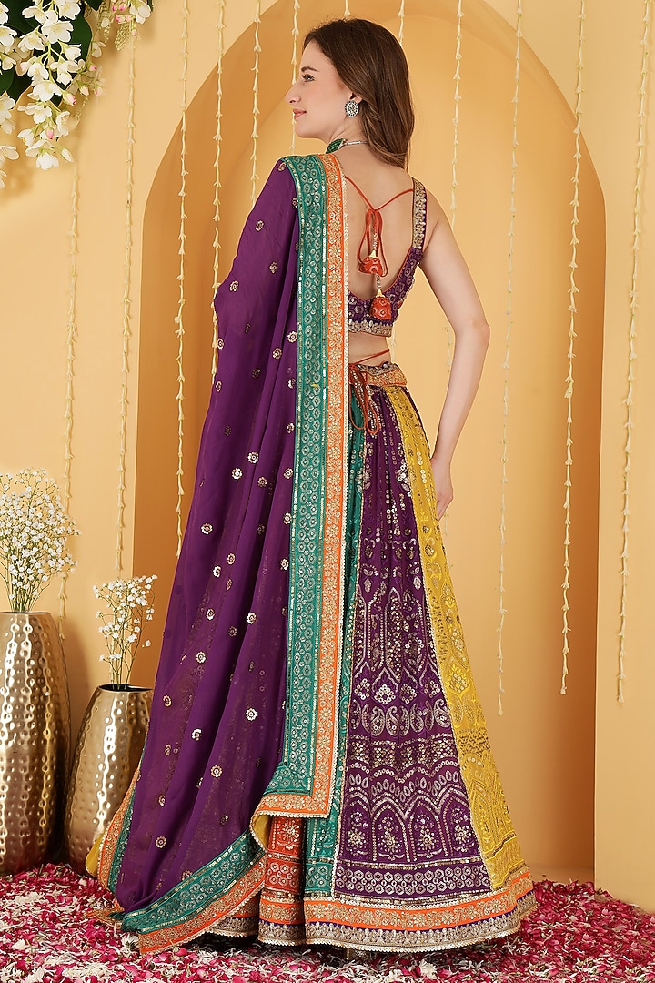 Multi-Colored Georgette Zari Embroidered Wedding Lehenga Set by Milu Madan at Pernia's Pop Up Shop