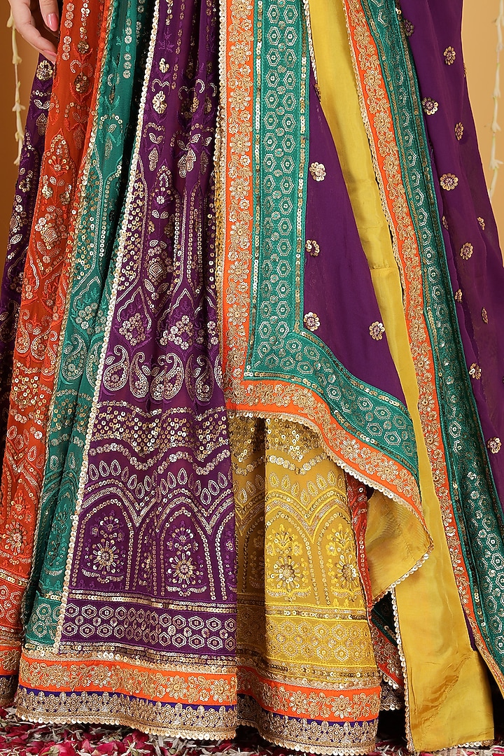 Multi-Colored Georgette Zari Embroidered Wedding Lehenga Set by Milu Madan at Pernia's Pop Up Shop