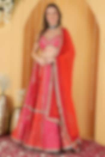 Multi-Colored Georgette Zari Embroidered Wedding Lehenga Set by Milu Madan at Pernia's Pop Up Shop