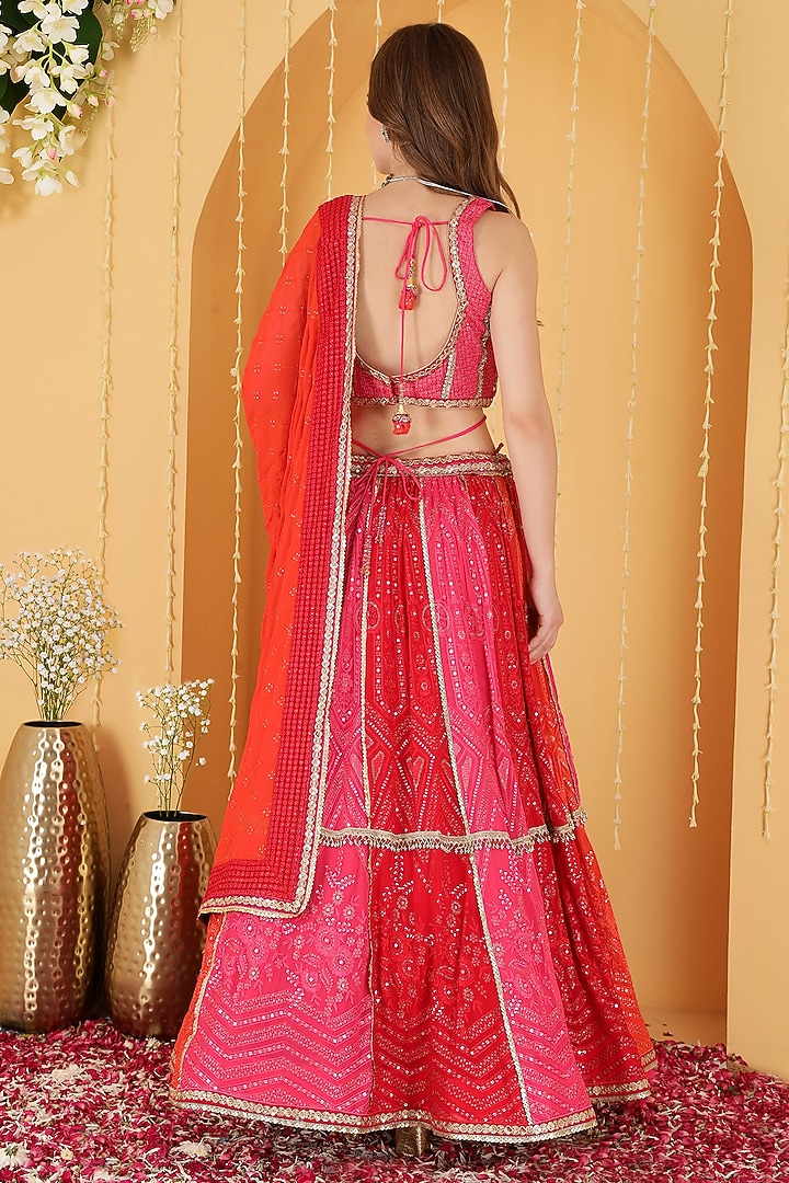 Multi-Colored Georgette Zari Embroidered Wedding Lehenga Set by Milu Madan at Pernia's Pop Up Shop