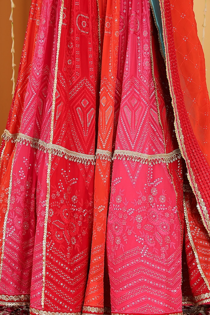 Multi-Colored Georgette Zari Embroidered Wedding Lehenga Set by Milu Madan at Pernia's Pop Up Shop