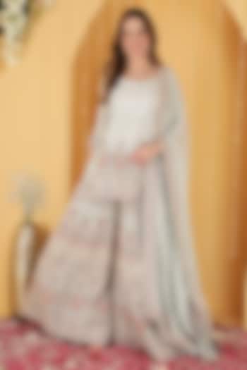 Powder Blue Chinon Chiffon Wedding Sharara Set by Milu Madan at Pernia's Pop Up Shop