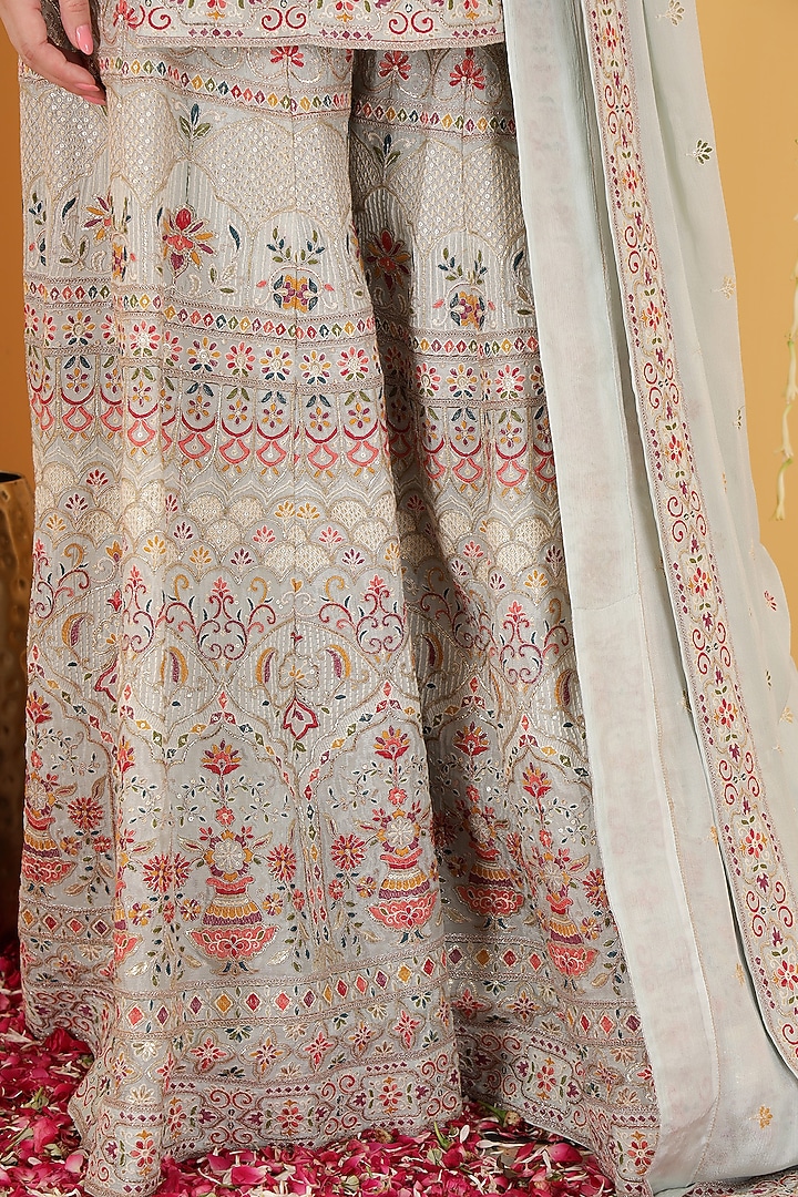 Powder Blue Chinon Chiffon Wedding Sharara Set by Milu Madan at Pernia's Pop Up Shop