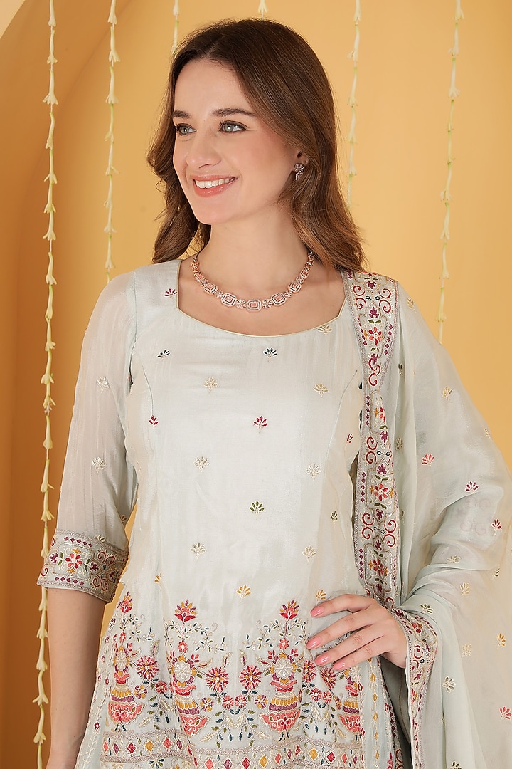 Powder Blue Chinon Chiffon Wedding Sharara Set by Milu Madan at Pernia's Pop Up Shop