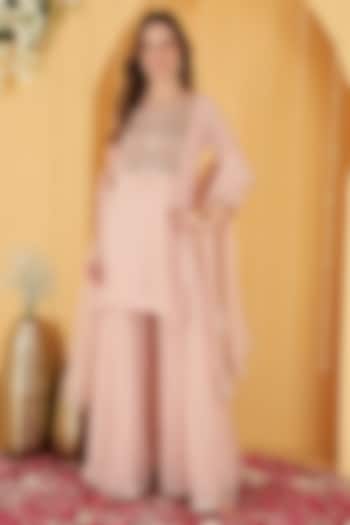 Powder Pink Organza Party Wear Sharara Set by Milu Madan at Pernia's Pop Up Shop