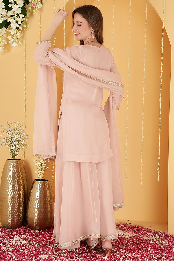 Powder Pink Organza Party Wear Sharara Set by Milu Madan at Pernia's Pop Up Shop