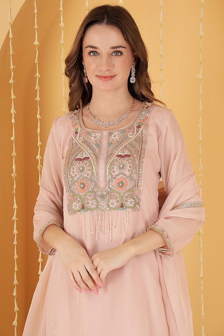 Powder Pink Organza Party Wear Sharara Set by Milu Madan at Pernia's Pop Up Shop