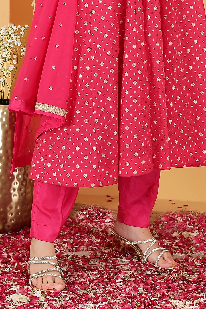 Hot Pink Pure Chanderi Brocade Wedding Anarkali Set by Milu Madan at Pernia's Pop Up Shop