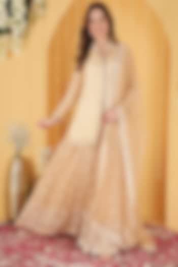 Light Beige Double Net Cutdana Embroidered Kurta Set by Milu Madan at Pernia's Pop Up Shop