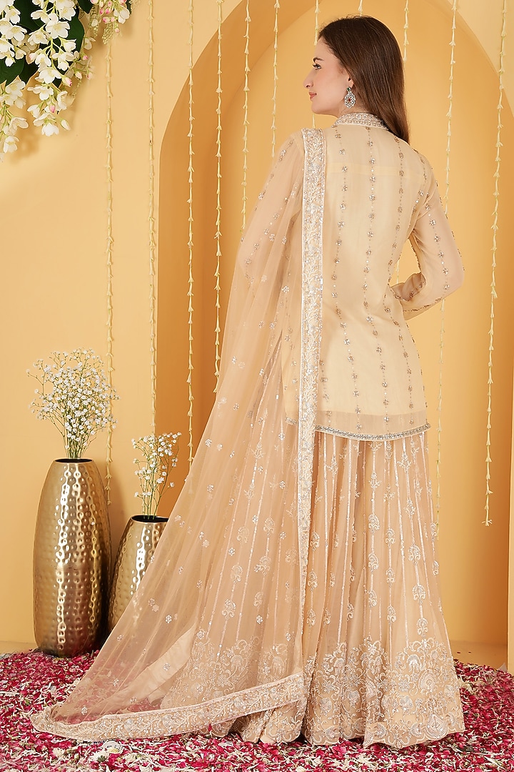 Light Beige Double Net Cutdana Embroidered Kurta Set by Milu Madan at Pernia's Pop Up Shop