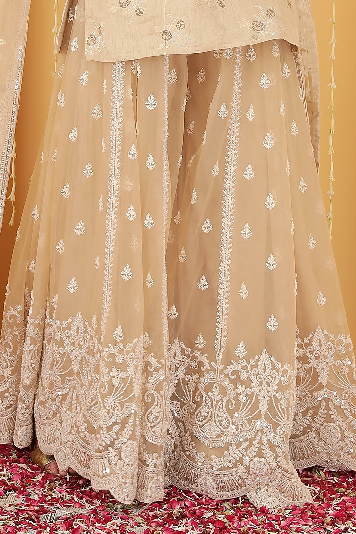 Light Fawn Pure Silk Brocade Wedding Sharara Set by Milu Madan at Pernia's Pop Up Shop