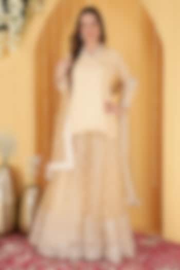 Beige Georgette Wedding Sharara Set by Milu Madan at Pernia's Pop Up Shop