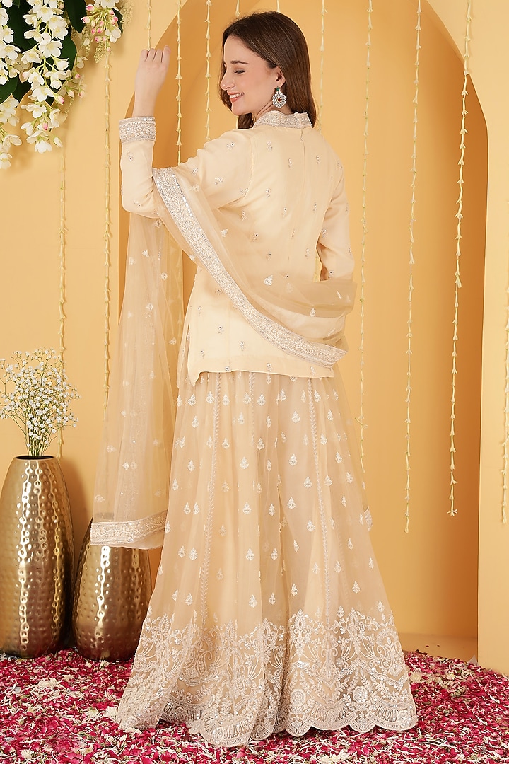 Beige Georgette Wedding Sharara Set by Milu Madan at Pernia's Pop Up Shop