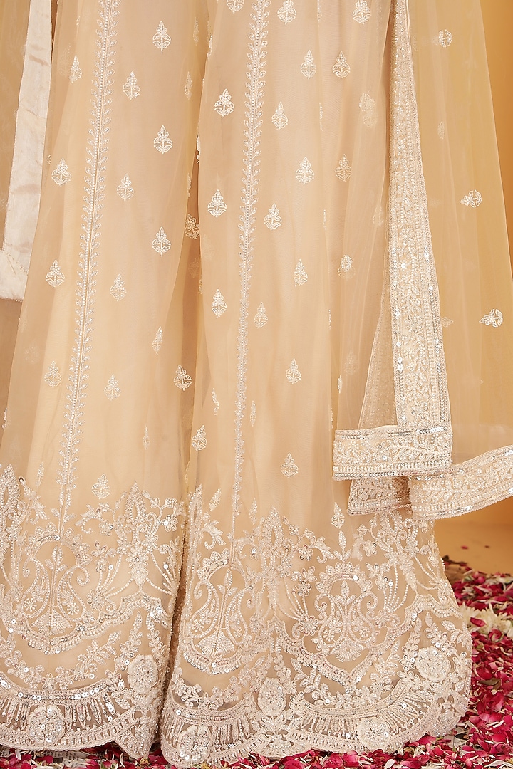 Beige Georgette Wedding Sharara Set by Milu Madan at Pernia's Pop Up Shop