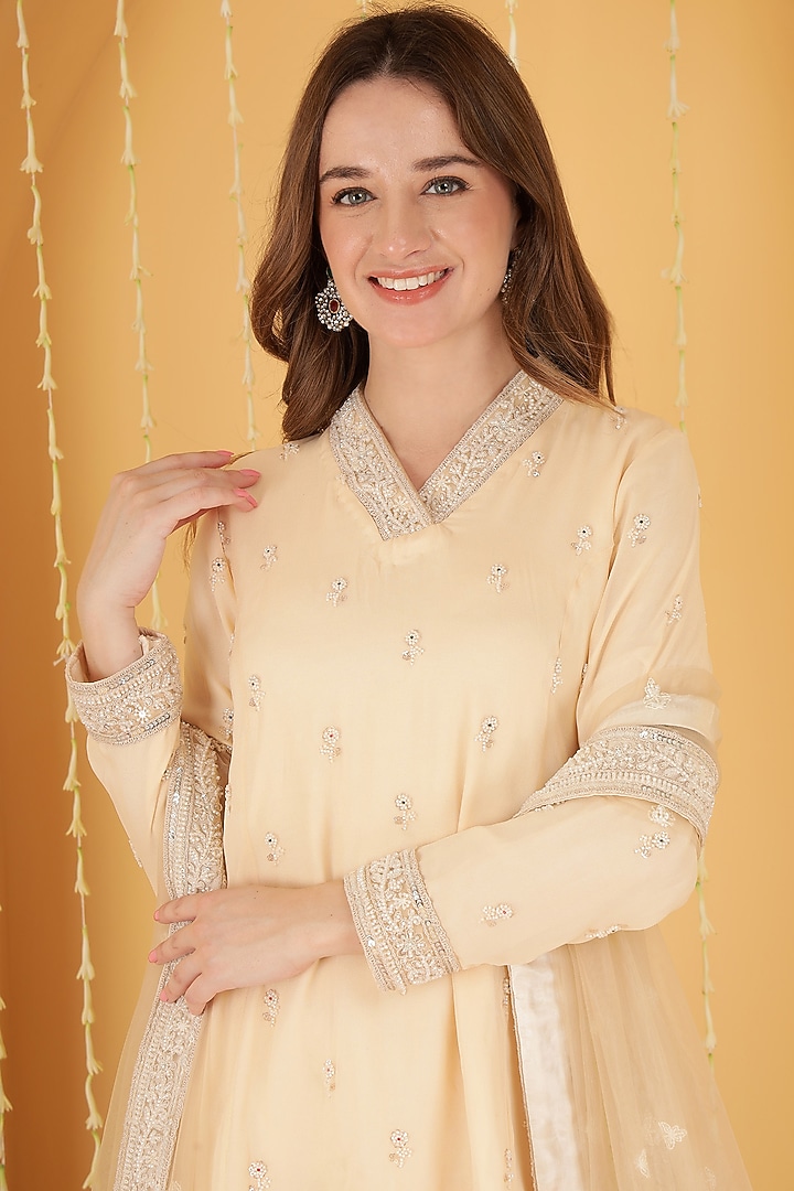 Beige Georgette Wedding Sharara Set by Milu Madan at Pernia's Pop Up Shop