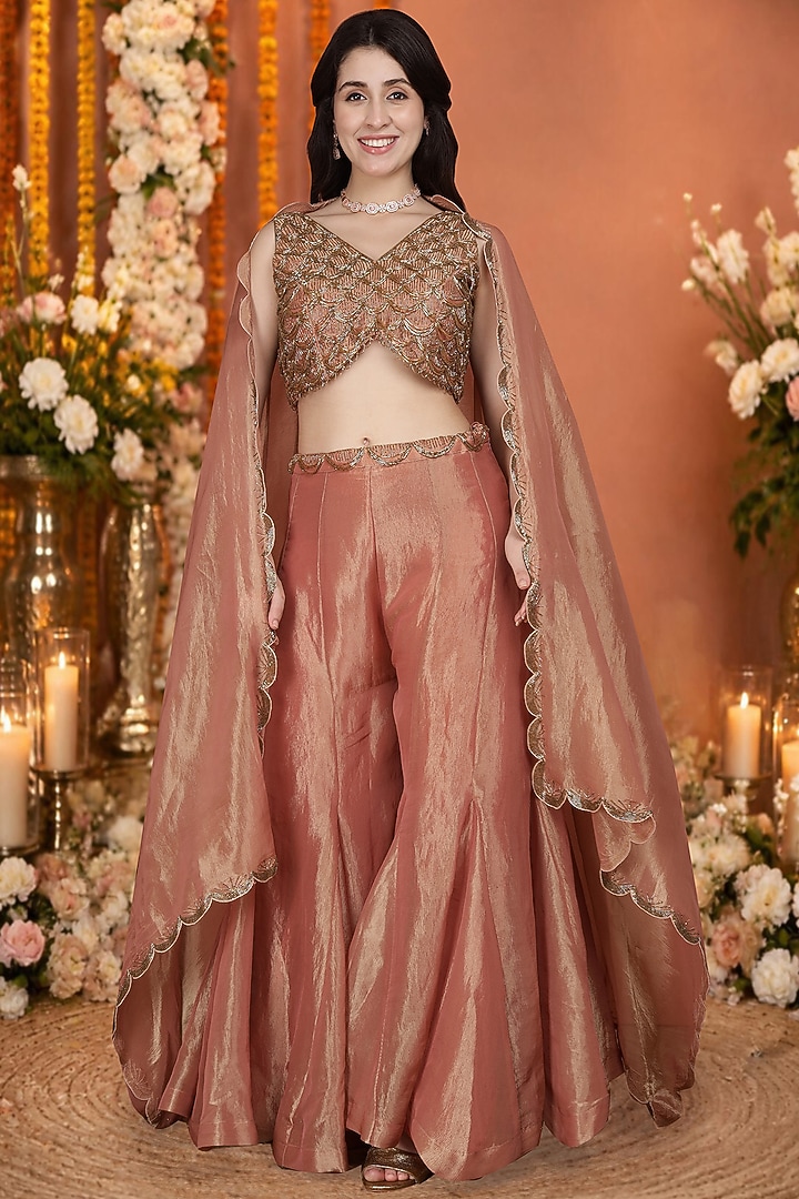 Rust Tissue Flared Wedding Sharara Set by Milu Madan at Pernia's Pop Up Shop